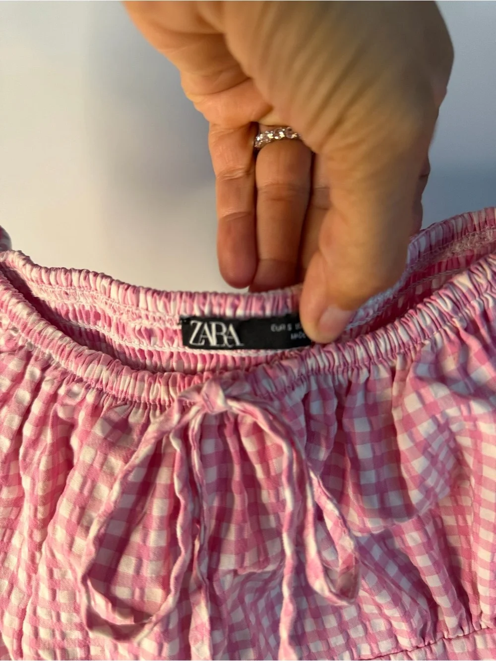 Zara Pink Gingham Puff-Sleeve Dress
